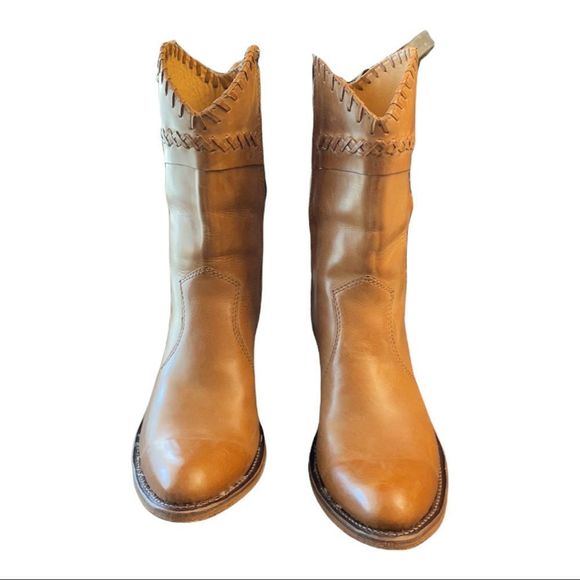 Old West Leather WOMEN'S TAN CROSS STITCH COWGIRL BOOTS - ROUND TOE - Picture 2 of 12